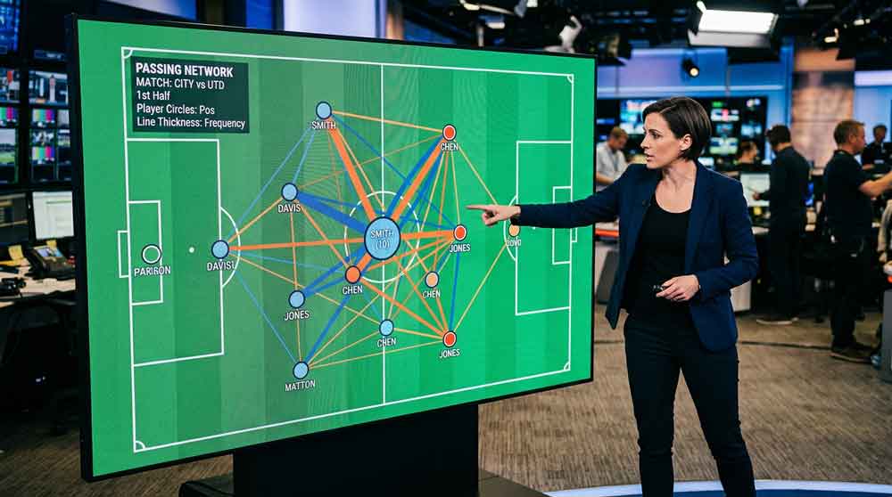 กราฟสนามแสดง Passing Network คืออะไรในการวิเคราะห์ฟุตบอลสมัยใหม่ ด้วยเส้นเชื่อมผู้เล่น
