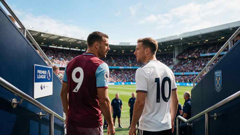 ภาพประกอบอธิบายตัวเลขเสื้อ คือ อะไร แสดงนักเตะสวมเสื้อเบอร์ 9 และ 10 ยืนเรียงแถวก่อนเริ่มเกมพรีเมียร์ลีก