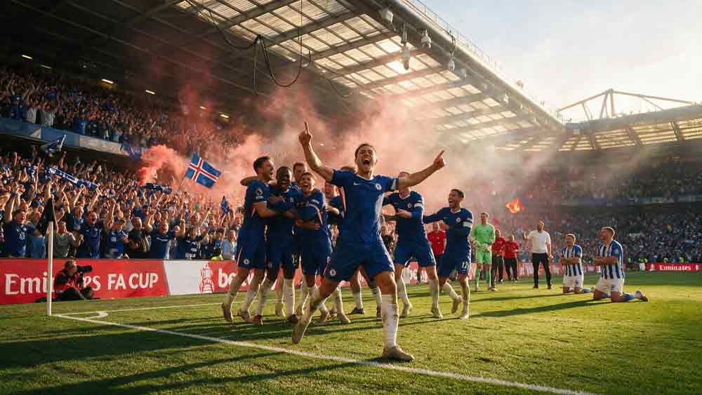 เชลซี ชนะ ไบรตัน 4-3 นักเตะฉลองประตูที่สนามสแตมฟอร์ด บริดจ์