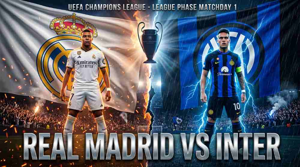 ภาพกราฟิกก่อนเกม เรอัล มาดริด พบ อินเตอร์ มิลาน ในศึกยูฟ่า แชมเปียนส์ลีก 2026-27 รอบลีกเฟส นัดที่ 1