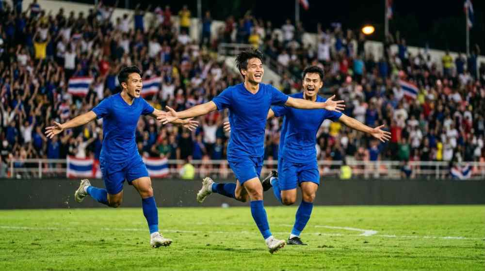 ผลบอล ไทย 4-0 ปากีสถาน นักเตะทีมชาติไทยฉลองประตูในศึกฟีฟ่า อาเซียน คัพ 2026