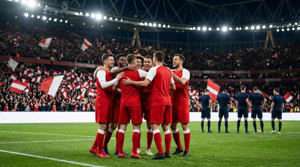 ผลบอล อาร์เซนอล 3-0 ลีล นักเตะอาร์เซนอลฉลองประตูที่เอมิเรตส์ สเตเดียม