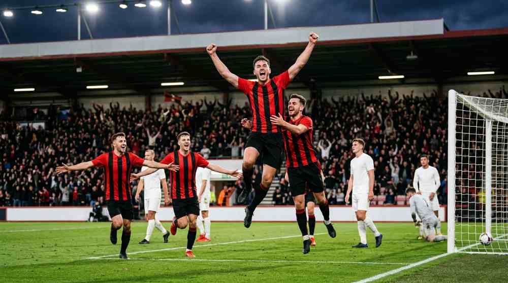 ผลบอล บอร์นมัธ 3-0 สตวร์ม กราซ นักเตะชุดลายแดงดำฉลองประตูในเกมยูโรปา ลีก